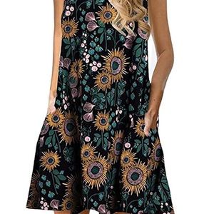 Sunflower Printed Shift Dress w/ Pockets